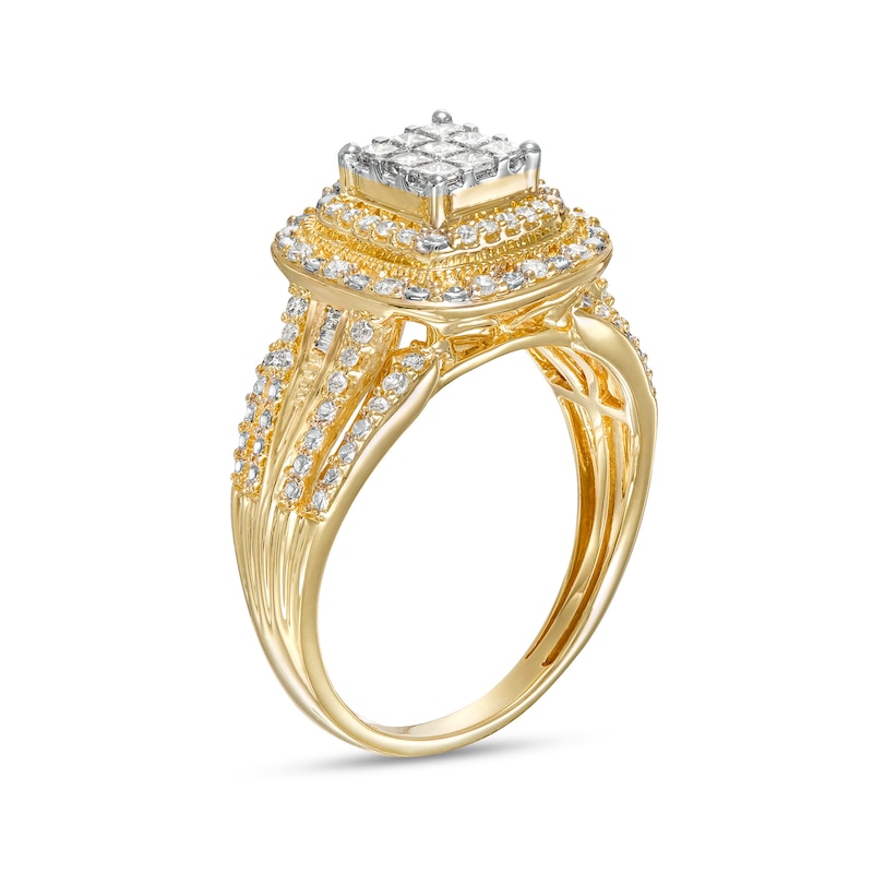 0.50 CT. T.W. Composite Cushion-Shaped Diamond Double Frame Vintage-Style Engagement Ring in 10K Gold