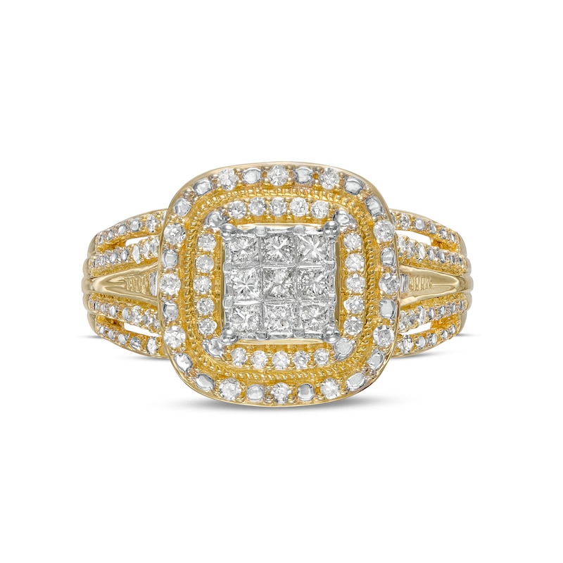 0.50 CT. T.W. Composite Cushion-Shaped Diamond Double Frame Vintage-Style Engagement Ring in 10K Gold