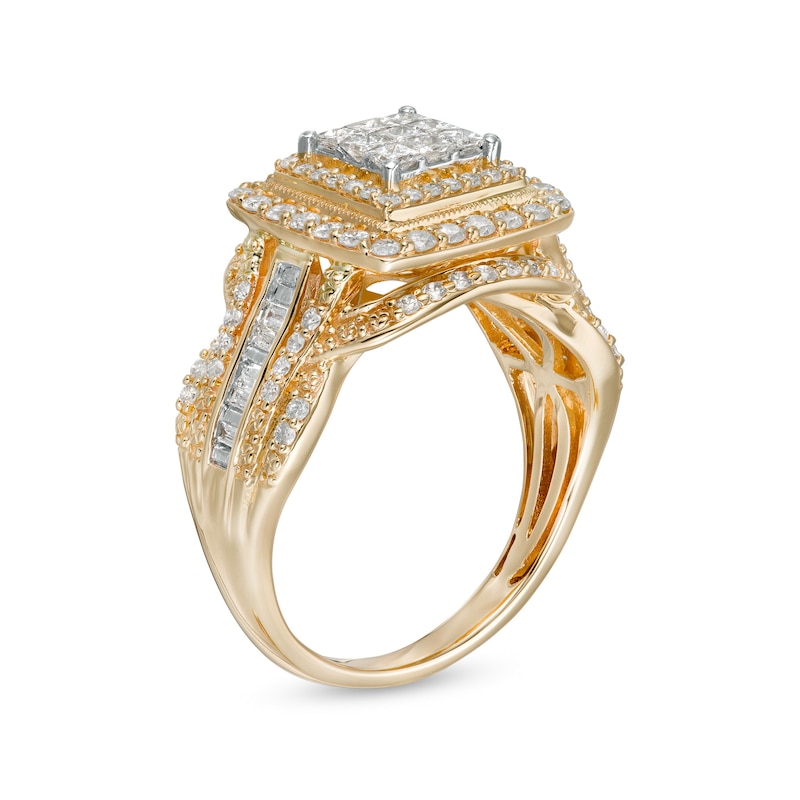 1.00 CT. T.W. Composite Cushion-Shaped Diamond Double Frame Vintage-Style Engagement Ring in 10K Gold
