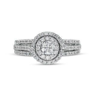 1.00 CT. T.W. Certified Canadian Diamond Double Frame Split Shank Engagement Ring in 10K White Gold (I/I2)