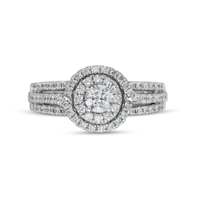 1.00 CT. T.W. Certified Canadian Diamond Double Frame Split Shank Engagement Ring in 10K White Gold (I/I2)