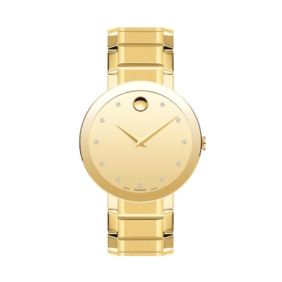 Men's Movado Sapphire™ Diamond Accent Gold-Tone PVD Watch with Gold-Tone Dial (Model: 0607588)