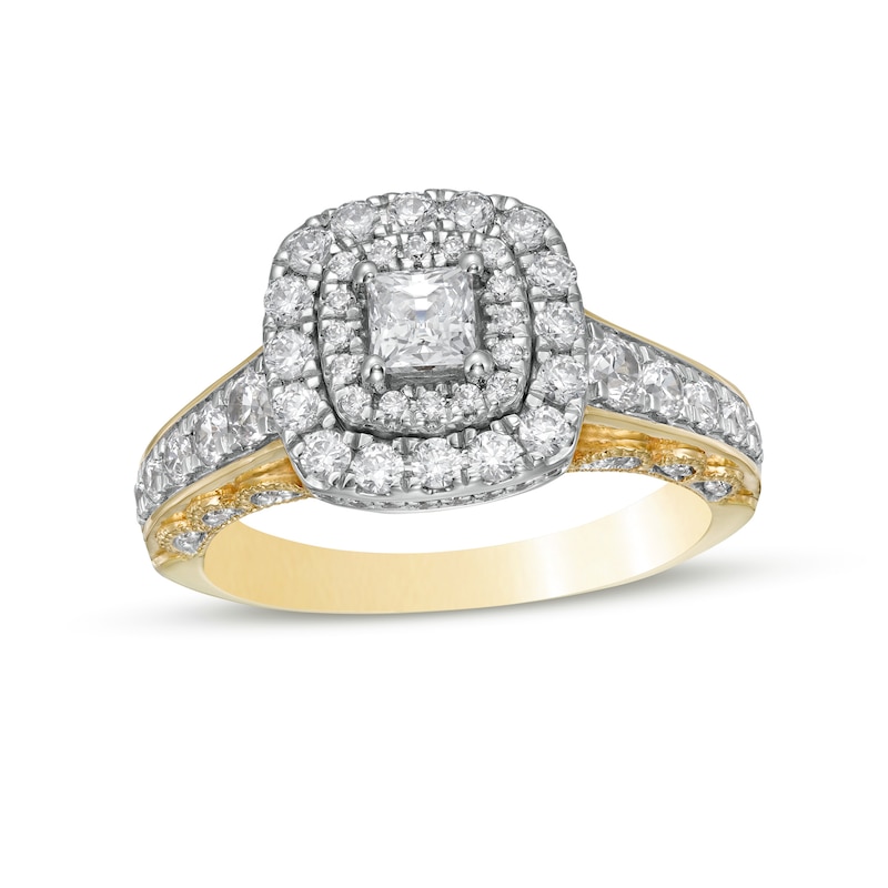 1.25 CT. T.W. Certified Canadian Princess-Cut Diamond Double Frame Engagement Ring in 14K Gold (I/I1)