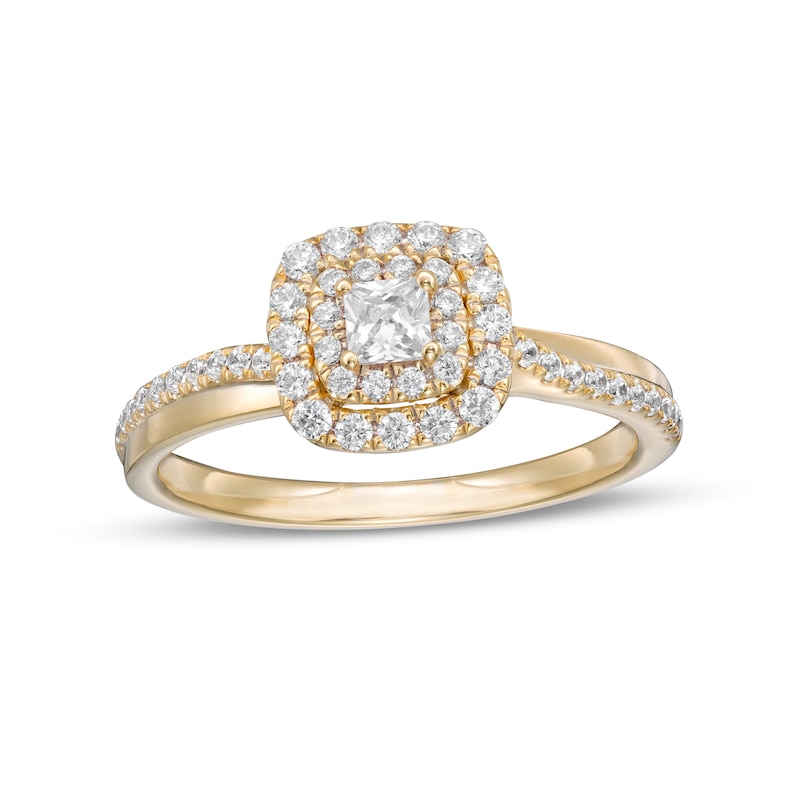 0.45 CT. T.W. Princess-Cut Diamond Double Frame Engagement Ring in 14K Gold (I/I2)|Peoples Jewellers