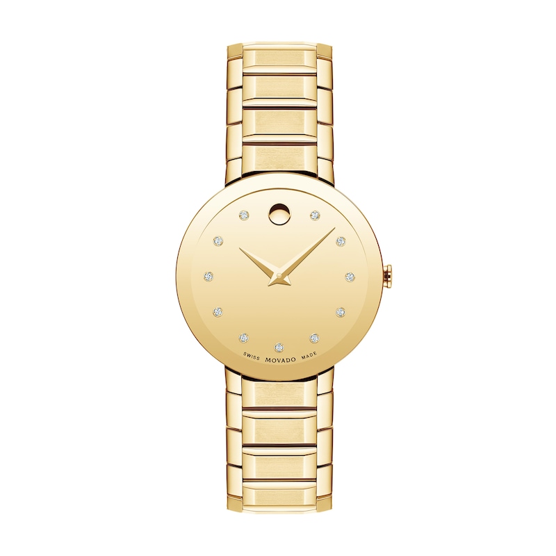 Ladies' Movado Sapphire™ Diamond Accent Gold-Tone PVD Watch with Gold-Tone Dial (Model: 0607550)
