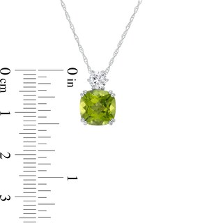 8.0mm Cushion-Cut Peridot and White Lab-Created Sapphire Accent Pendant in 10K White Gold