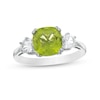 Thumbnail Image 0 of 8.0mm Cushion-Cut Peridot and White Lab-Created Sapphire Three Stone Ring in 10K White Gold