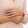 Thumbnail Image 2 of 8.0mm Cushion-Cut Peridot and White Lab-Created Sapphire Three Stone Ring in 10K White Gold