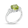 Thumbnail Image 2 of 8.0mm Cushion-Cut Peridot and White Lab-Created Sapphire Three Stone Ring in 10K White Gold