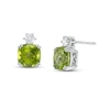 Thumbnail Image 0 of 7.0mm Cushion-Cut Peridot and White Lab-Created Sapphire Accent Stud Earrings in 10K White Gold