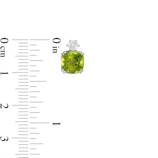 7.0mm Cushion-Cut Peridot and White Lab-Created Sapphire Accent Stud Earrings in 10K White Gold