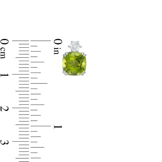 7.0mm Cushion-Cut Peridot and White Lab-Created Sapphire Accent Stud Earrings in 10K White Gold