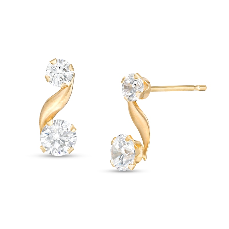 Cubic Zirconia Duo Ribbon Stud Earrings in 14K Gold|Peoples Jewellers