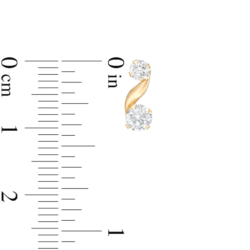 Cubic Zirconia Duo Ribbon Stud Earrings in 14K Gold