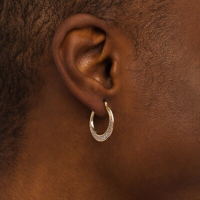 Greek Key Graduated Tube Hoop Earrings in 14K Two-Tone Gold