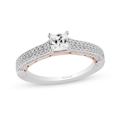 Enchanted Disney Ariel 0.95 CT. T.W. Princess-Cut Diamond Double Row Engagement Ring in 14K Two-Tone Gold