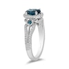 Thumbnail Image 1 of Enchanted Disney Cinderella Oval London Blue Topaz and 0.29 CT. T.W. Diamond Frame Engagement Ring in 14K White Gold