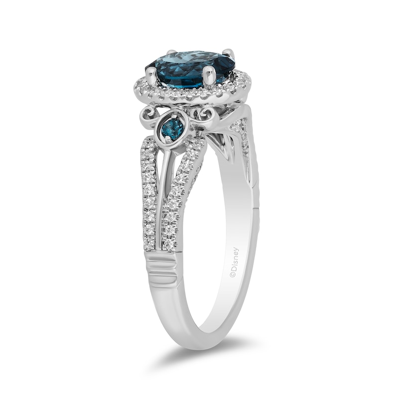 Main Image 2 of Enchanted Disney Cinderella Oval London Blue Topaz and 0.29 CT. T.W. Diamond Frame Engagement Ring in 14K White Gold