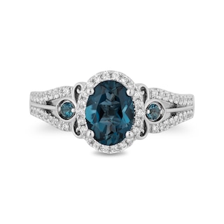 Enchanted Disney Cinderella Oval London Blue Topaz and 0.29 CT. T.W. Diamond Frame Engagement Ring in 14K White Gold