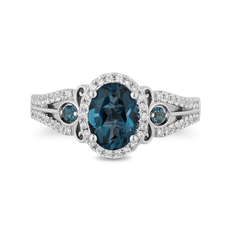 Enchanted Disney Cinderella Oval London Blue Topaz and 0.29 CT. T.W. Diamond Frame Engagement Ring in 14K White Gold