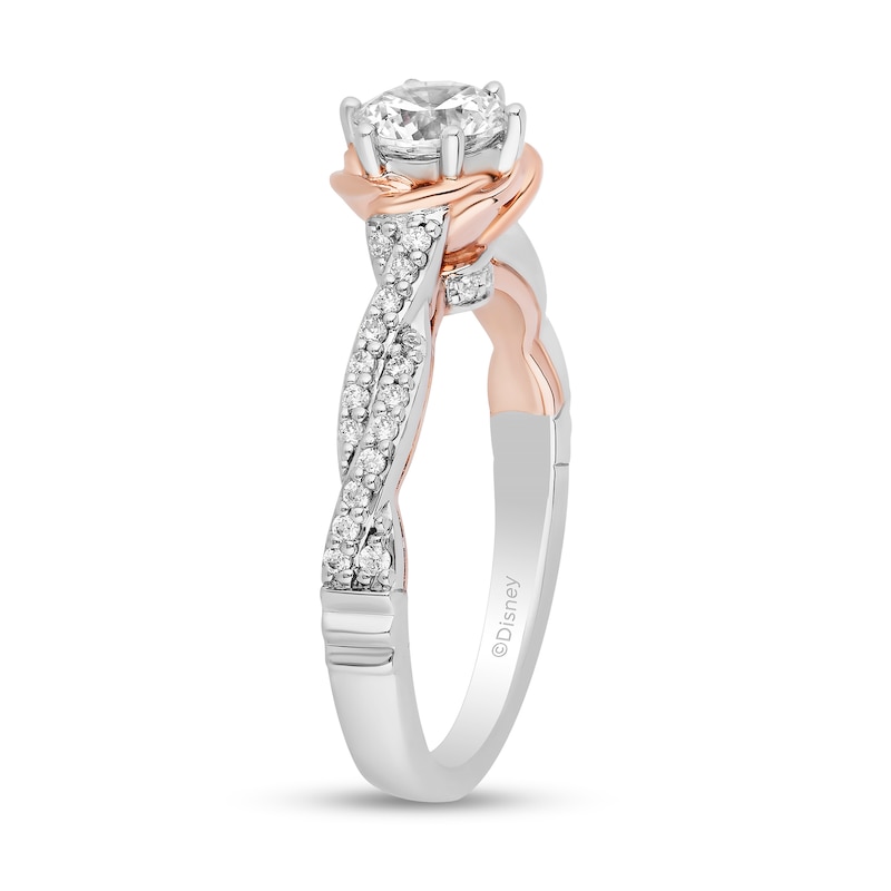 Main Image 2 of Enchanted Disney Belle 0.95 CT. T.W. Diamond Scallop Edge Twist Shank Engagement Ring in 14K Two-Tone Gold