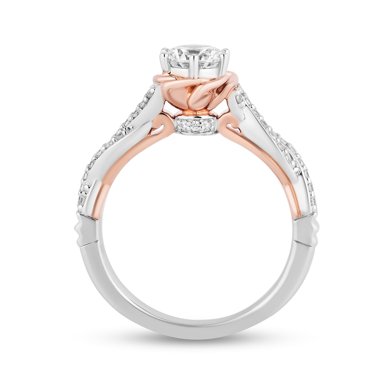 Main Image 3 of Enchanted Disney Belle 0.95 CT. T.W. Diamond Scallop Edge Twist Shank Engagement Ring in 14K Two-Tone Gold