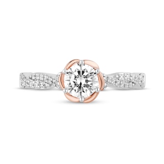 Enchanted Disney Belle 0.95 CT. T.W. Diamond Scallop Edge Twist Shank Engagement Ring in 14K Two-Tone Gold