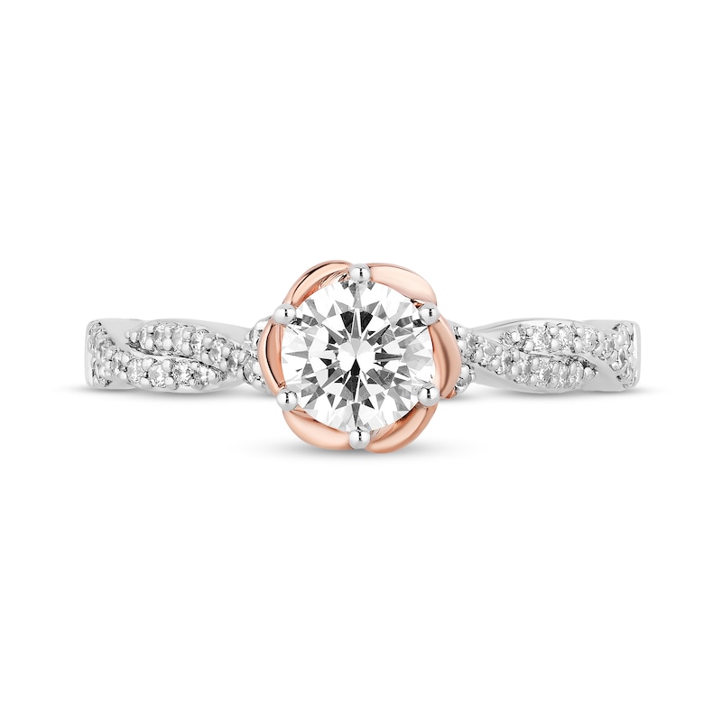 Main Image 4 of Enchanted Disney Belle 0.95 CT. T.W. Diamond Scallop Edge Twist Shank Engagement Ring in 14K Two-Tone Gold