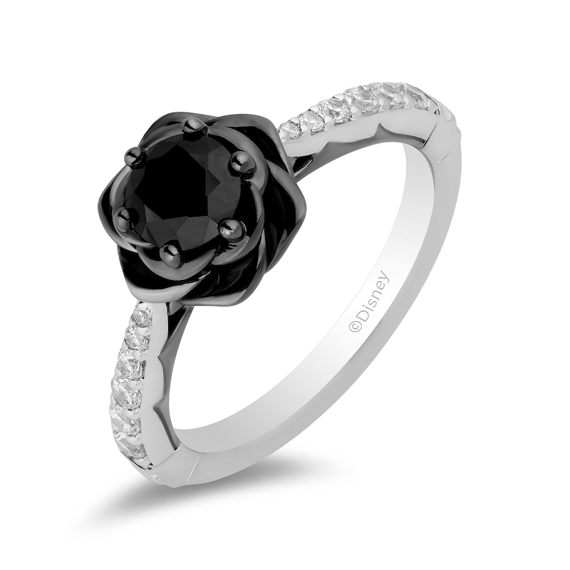 Enchanted Disney Villains Maleficent 0.95 CT. T.W. Black and White Diamond Rose Engagement Ring in 14K White Gold