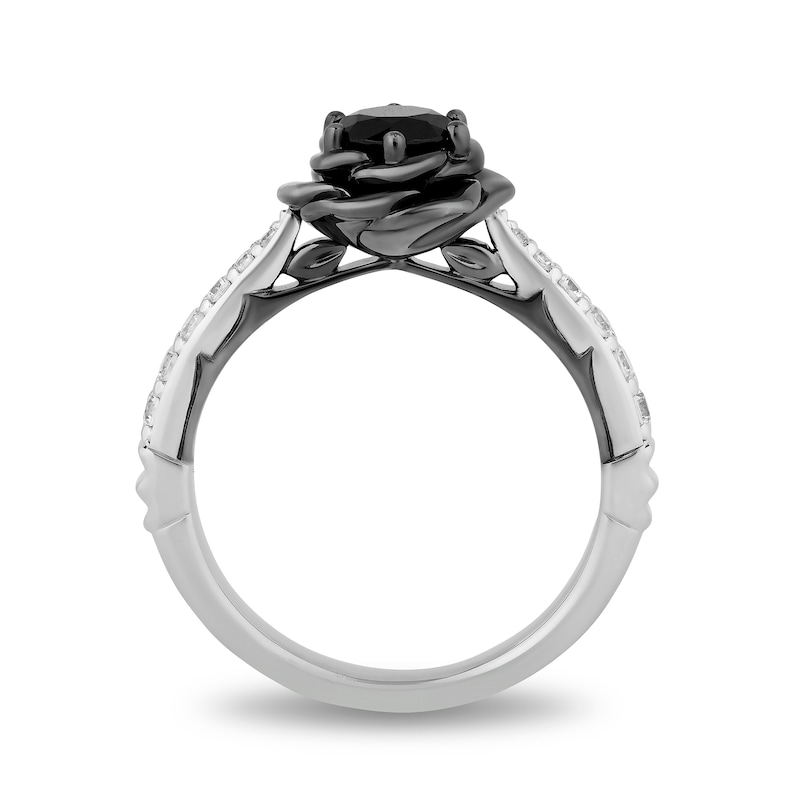 Enchanted Disney Villains Maleficent 0.95 CT. T.W. Black and White Diamond Rose Engagement Ring in 14K White Gold