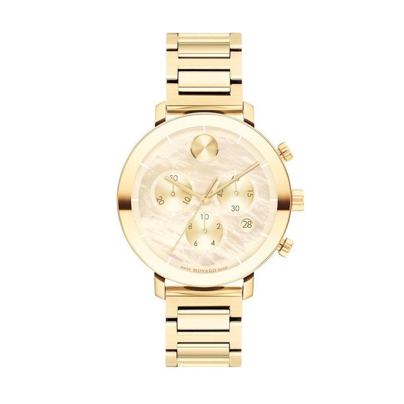 Ladies' Movado Bold® Evolution Gold-Tone IP Chronograph Watch with Mother-of-Pearl Dial (Model: 3600788)|Peoples Jewellers