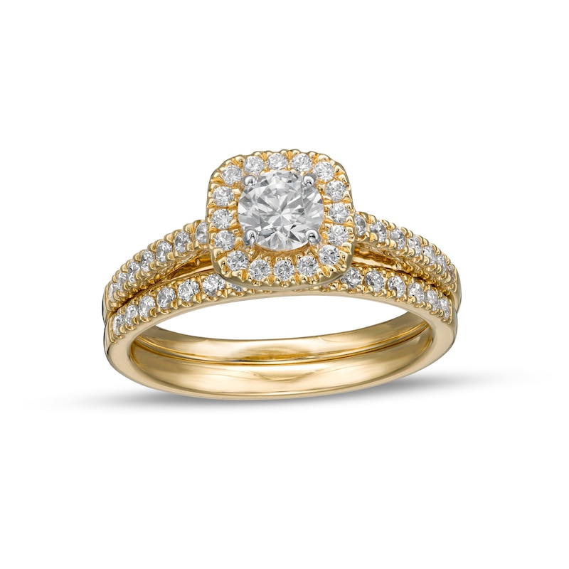 1.00 CT. T.W. Diamond Cushion-Shaped Frame Bridal Set in 14K Gold|Peoples Jewellers