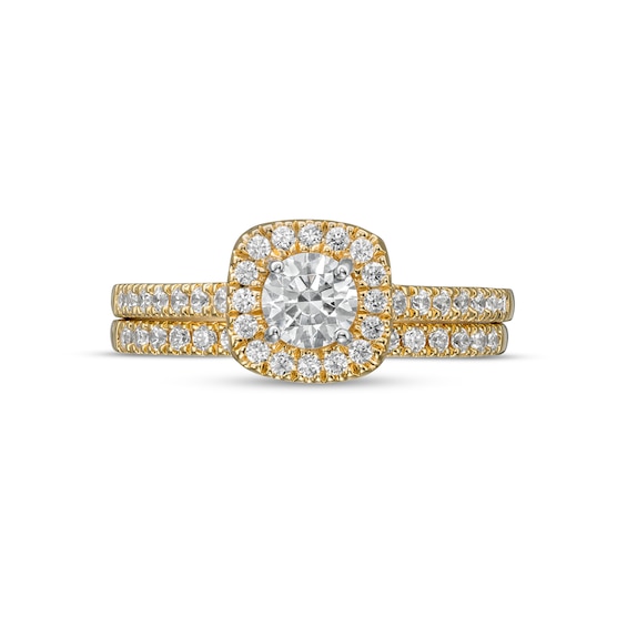 1.00 CT. T.W. Diamond Cushion-Shaped Frame Bridal Set in 14K Gold