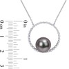 Thumbnail Image 3 of 9.5-10.0mm Black Tahitian Cultured Pearl and White Sapphire Circle Necklace in 10K White Gold