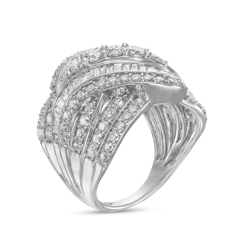 Main Image 3 of 3.00 CT. T.W. Baguette and Round Diamond Multi-Row Crossover Ring in 10K White Gold