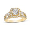 Celebration Ideal 1.58 CT. T.W. Certified Diamond Cushion-Shaped Frame Split Shank Engagement Ring in 14K Gold