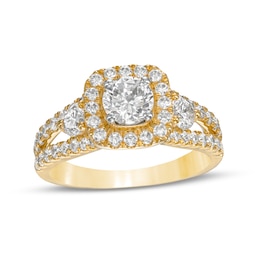 Celebration Ideal 1.58 CT. T.W. Diamond Cushion-Shaped Frame Split Shank Engagement Ring in 14K Gold