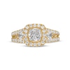 Celebration Ideal 1.58 CT. T.W. Certified Diamond Cushion-Shaped Frame Split Shank Engagement Ring in 14K Gold