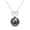 Thumbnail Image 0 of 9.5-10.0mm Black Cultured Tahitian Pearl and 0.05 CT. T.W. Diamond Heart Pendant in 10K White Gold