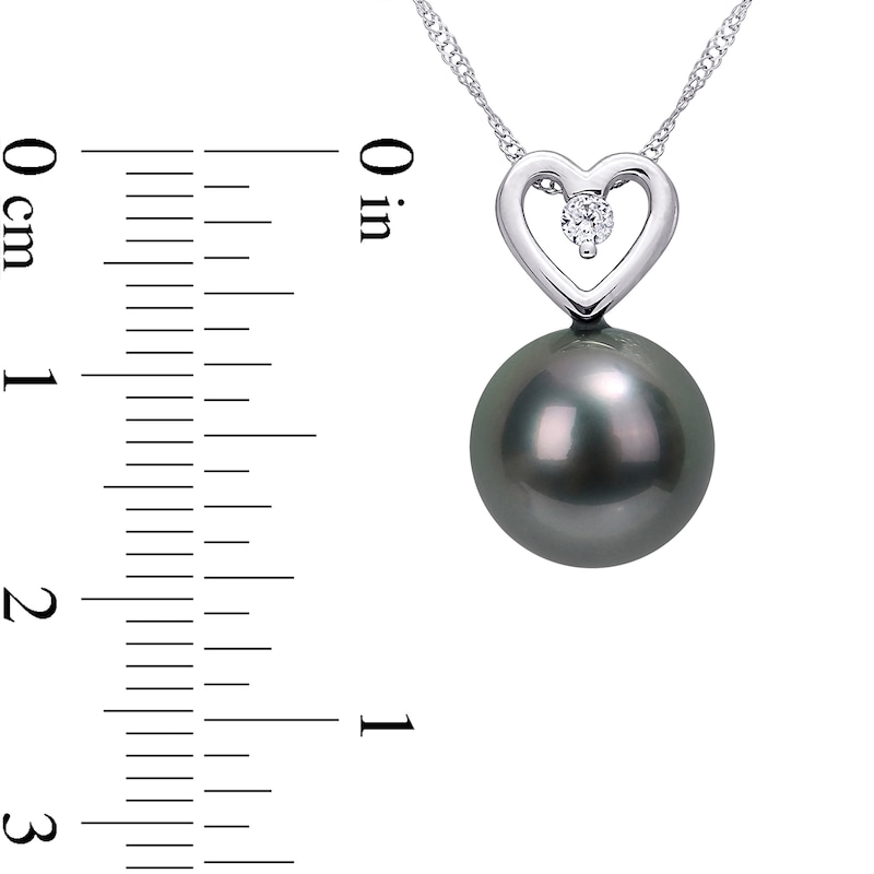 9.5-10.0mm Black Tahitian Cultured Pearl and 0.05 CT. T.W. Diamond Heart Pendant in 10K White Gold