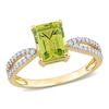Thumbnail Image 1 of Emerald-Cut Peridot and 0.19 CT. T.W. Diamond Tapered Split Shank Ring in 14K Gold