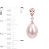 Thumbnail Image 3 of 9.0-9.5mm Pink Oval Freshwater Cultured Pearl, Morganite and 0.04 CT. T.W. Diamond Drop Earrings in 10K Rose Gold