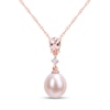 Thumbnail Image 1 of 9.0-9.5mm Pink Oval Freshwater Cultured Pearl, Morganite and Diamond Accent Drop Pendant in 10K Rose Gold