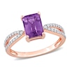 Thumbnail Image 0 of Emerald-Cut Amethyst and 0.19 CT. T.W. Diamond Tapered Split Shank Ring in 14K Rose Gold