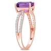 Thumbnail Image 2 of Emerald-Cut Amethyst and 0.19 CT. T.W. Diamond Tapered Split Shank Ring in 14K Rose Gold