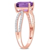 Emerald-Cut Amethyst and 0.19 CT. T.W. Diamond Tapered Split Shank Ring in 14K Rose Gold