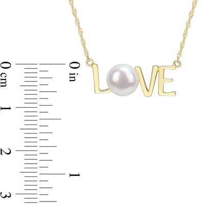 7.0-7.5mm Freshwater Cultured Pearl "LOVE" Necklace in 10K Gold-17"