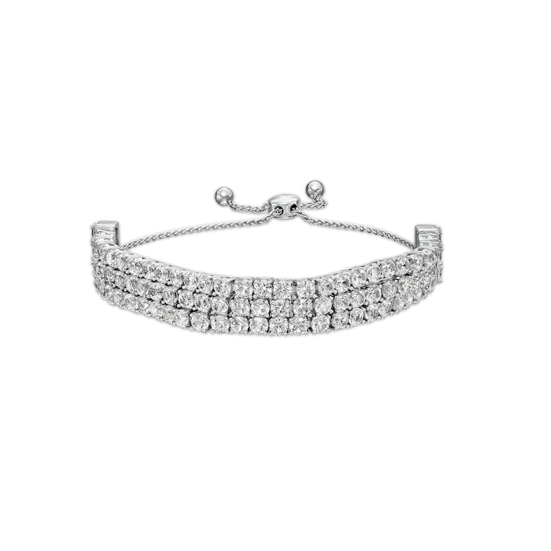 3.0mm White Lab-Created Sapphire Triple Row Bolo Bracelet in Sterling Silver - 9"