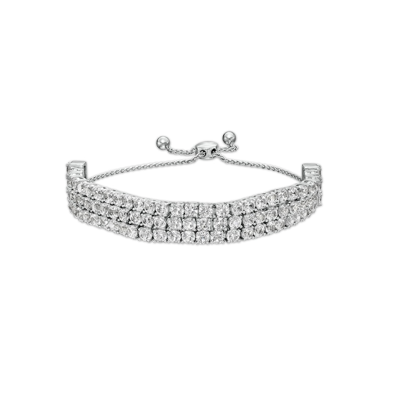 3.0mm White Lab-Created Sapphire Triple Row Bolo Bracelet in Sterling Silver - 9"|Peoples Jewellers