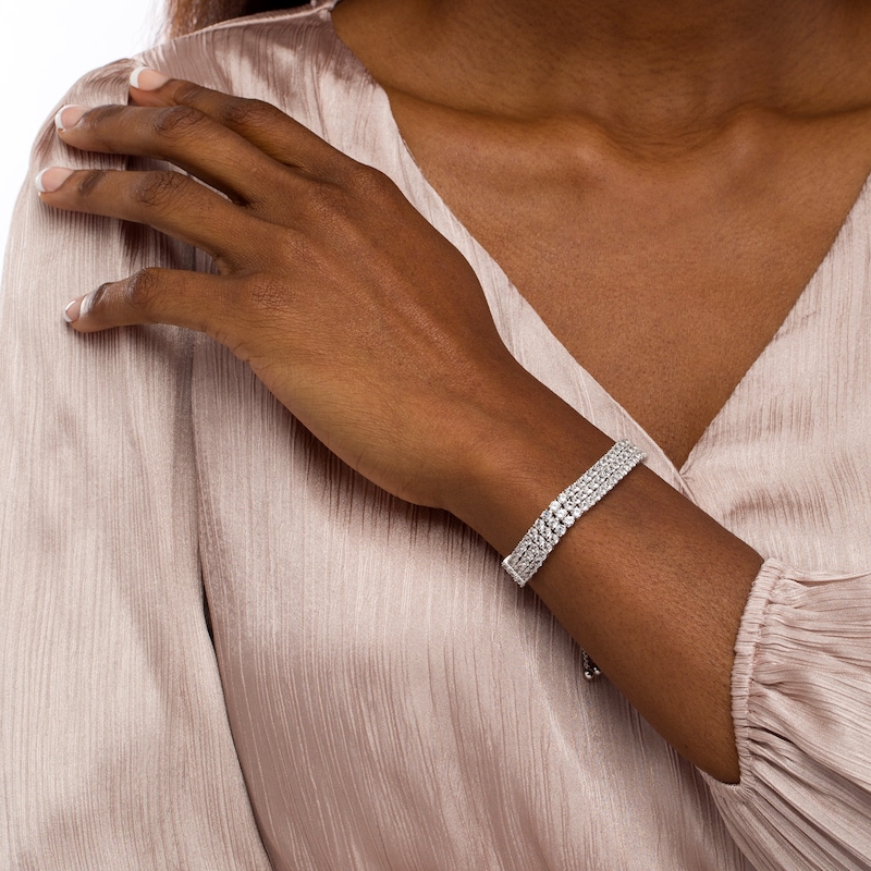 Main Image 2 of 3.0mm White Lab-Created Sapphire Triple Row Bolo Bracelet in Sterling Silver - 9"